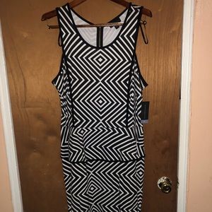 Black & White Peplum Midi Dress. NWT
